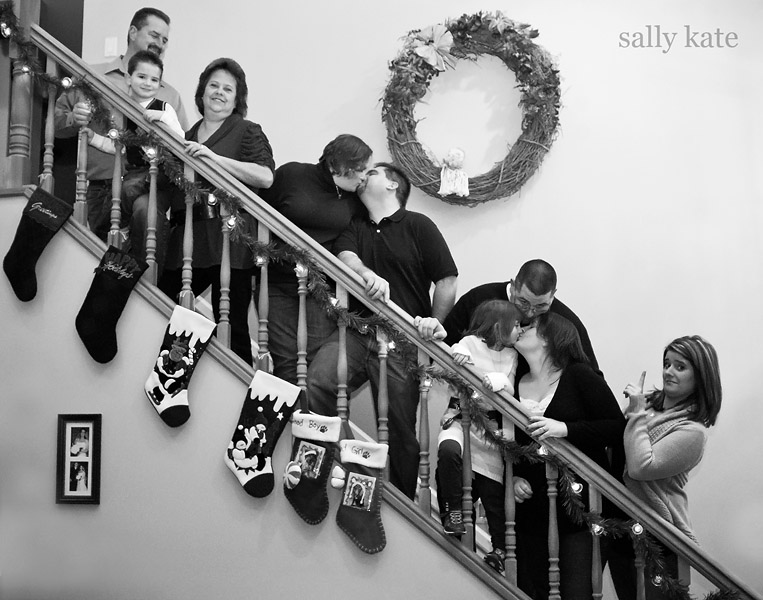 fun christmas family on stairs
