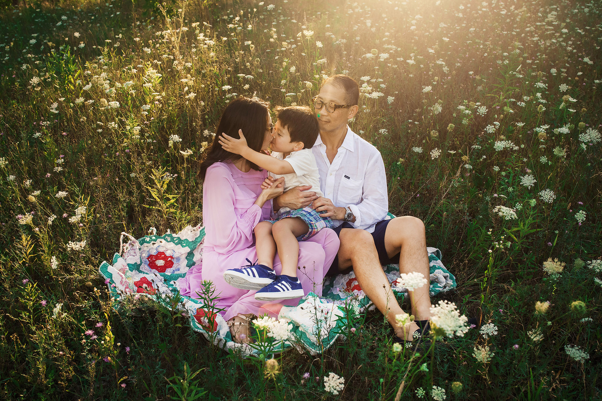 family of three with boy summer photos