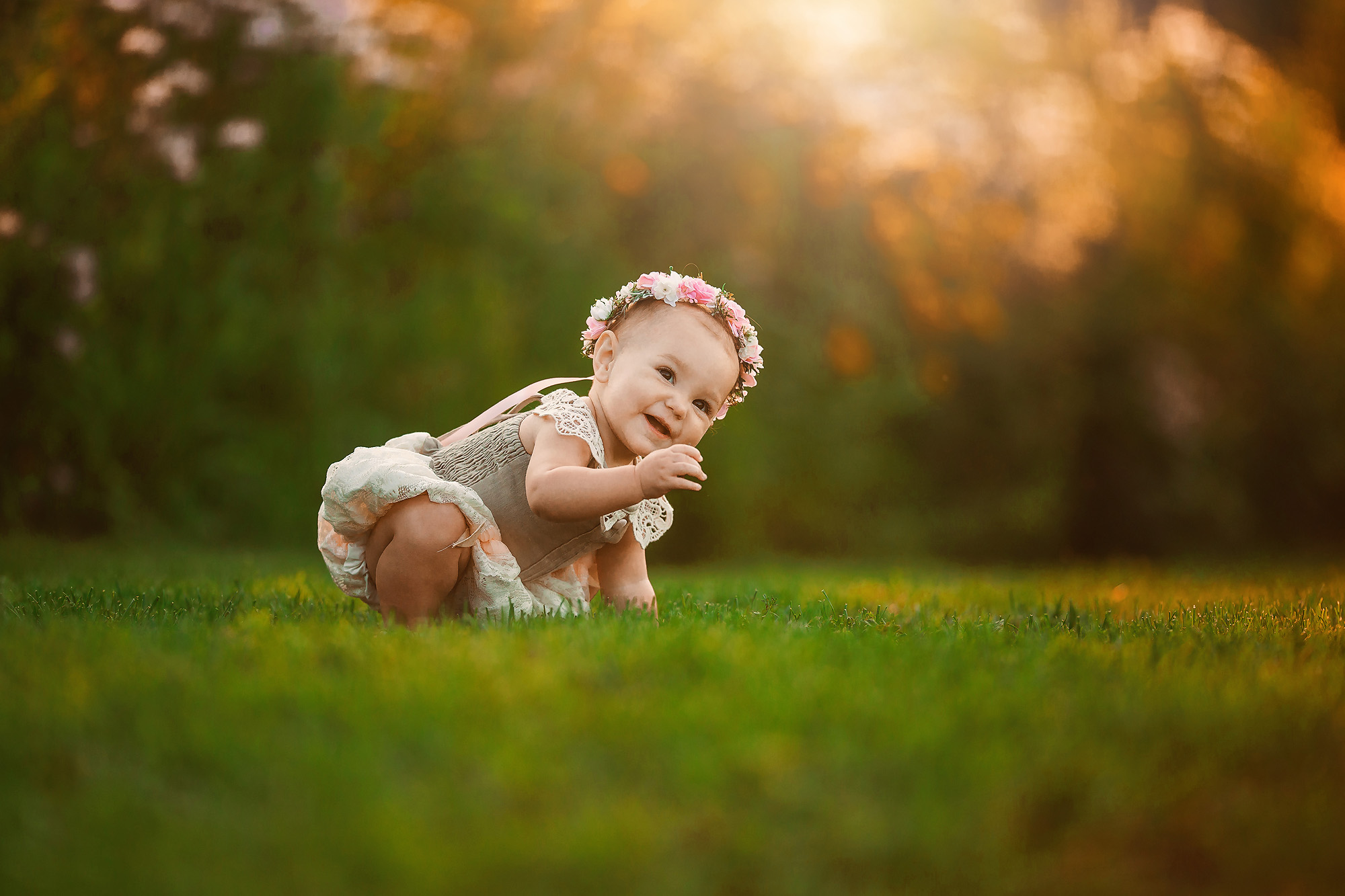 baby girl on grass summer