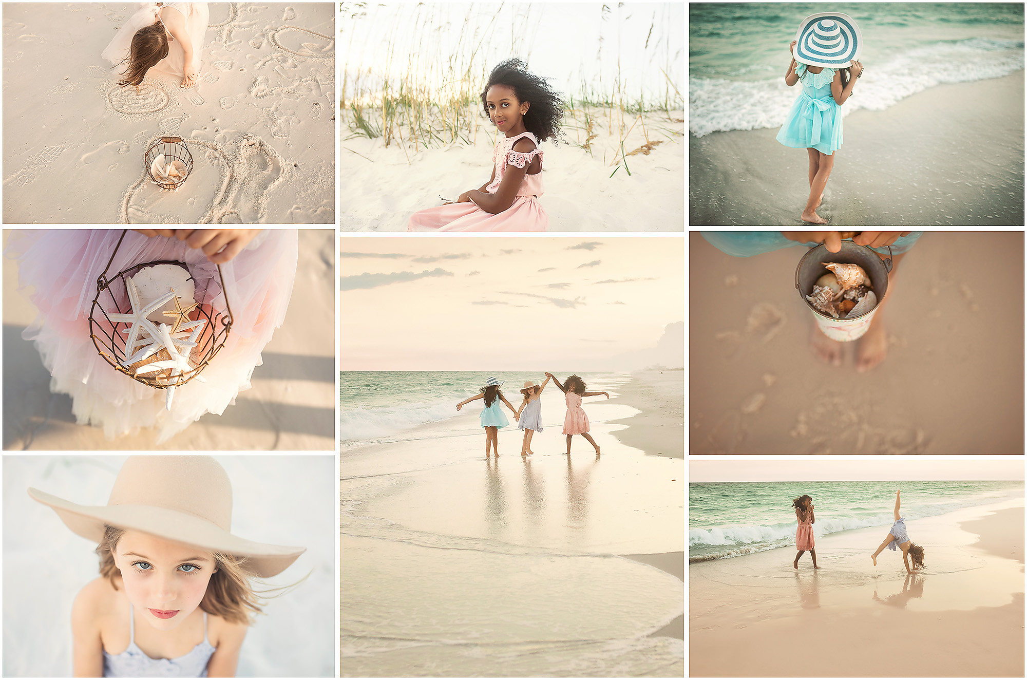 little girls playing on sand beach