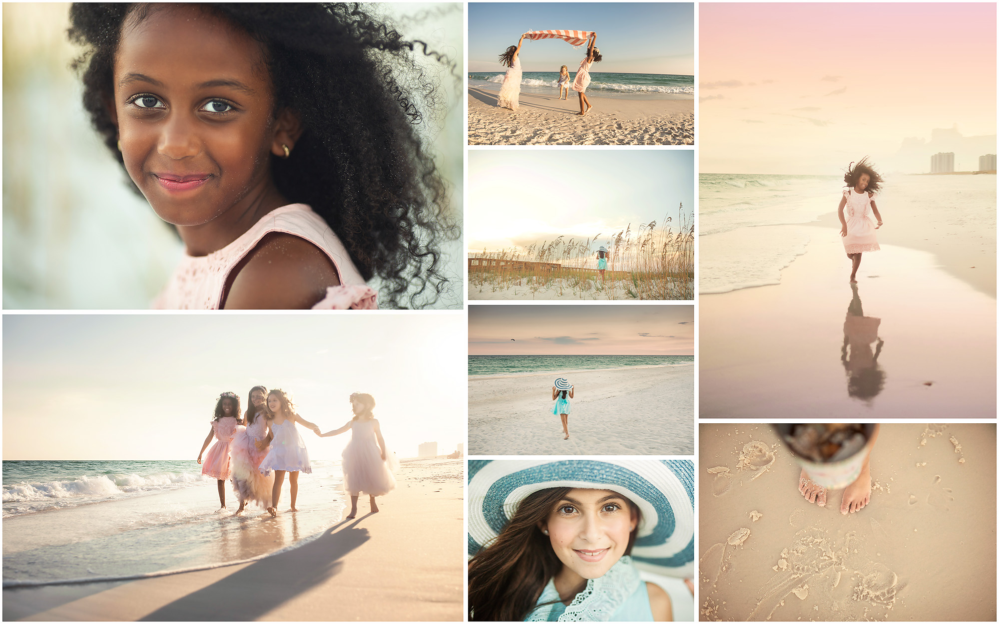 little girls at beach at sunset