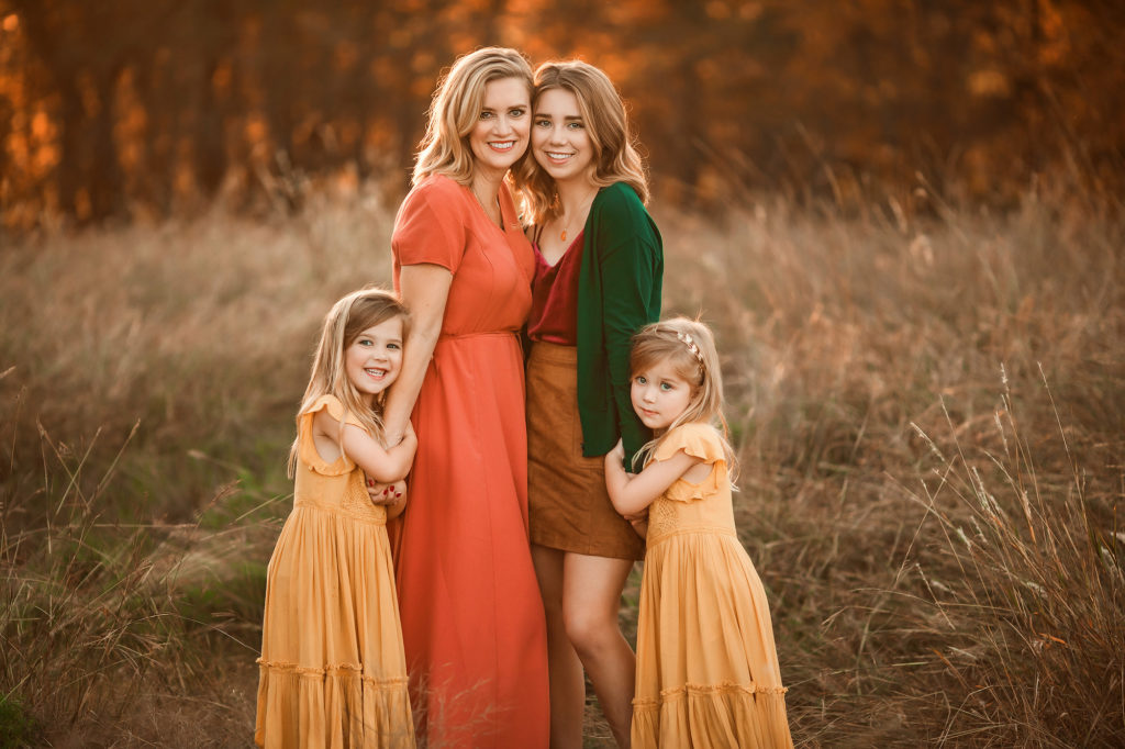 mother and three daughters fall outdoor