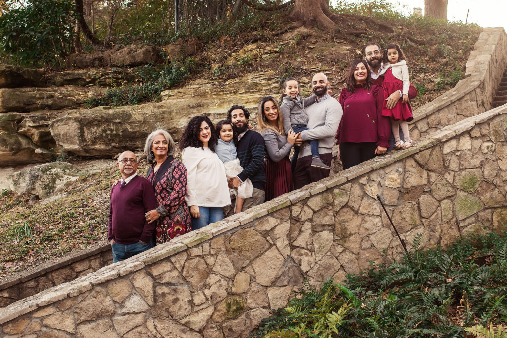 large family on stairs outdoor fall